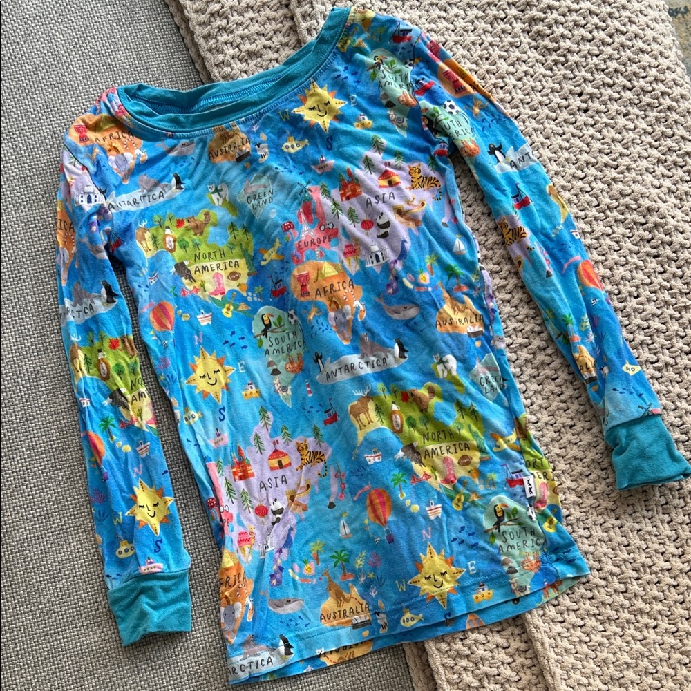 Little Sleepies Blue World Map Printed Kids Pajama Top only!!